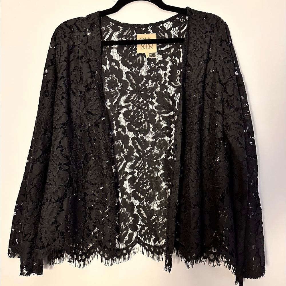 Chaser Charcoal Lace Open Front Cardigan Size Large